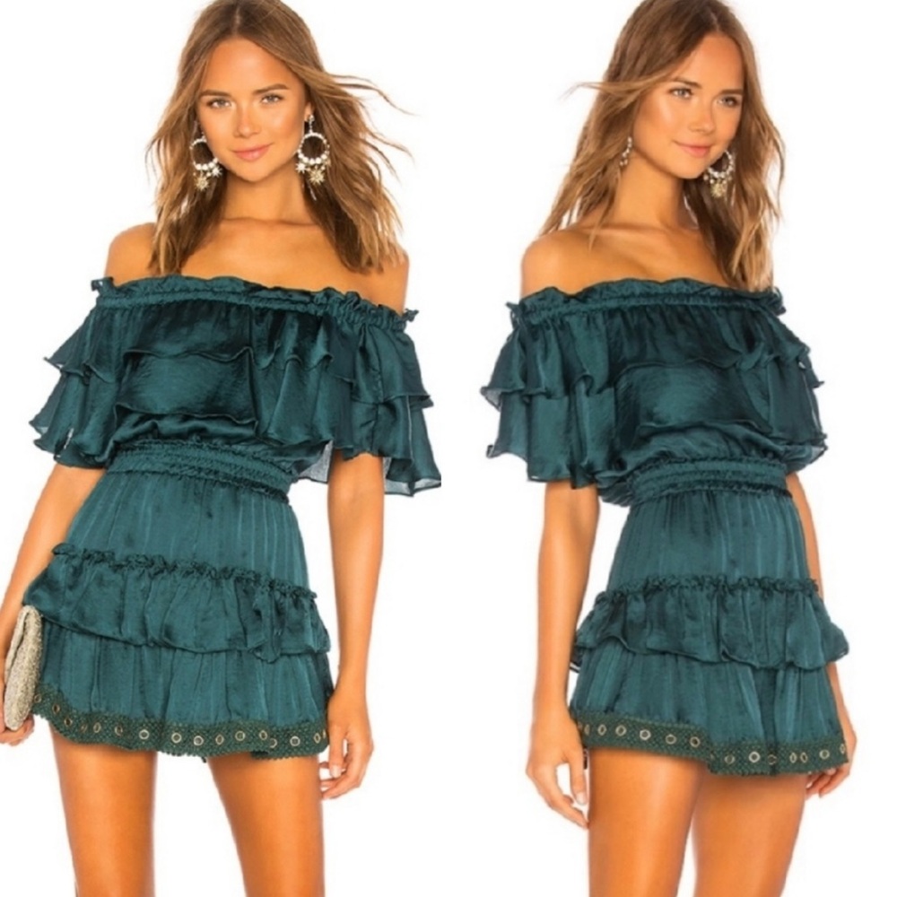 Misa Los Angeles Teal/ Emerald Off-Shoulder dress